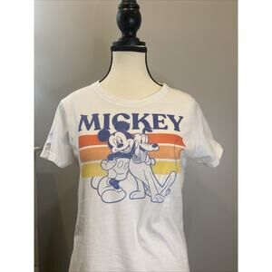 Disney Mickey And Pluto White T-shirt Adult Small Retro Line
